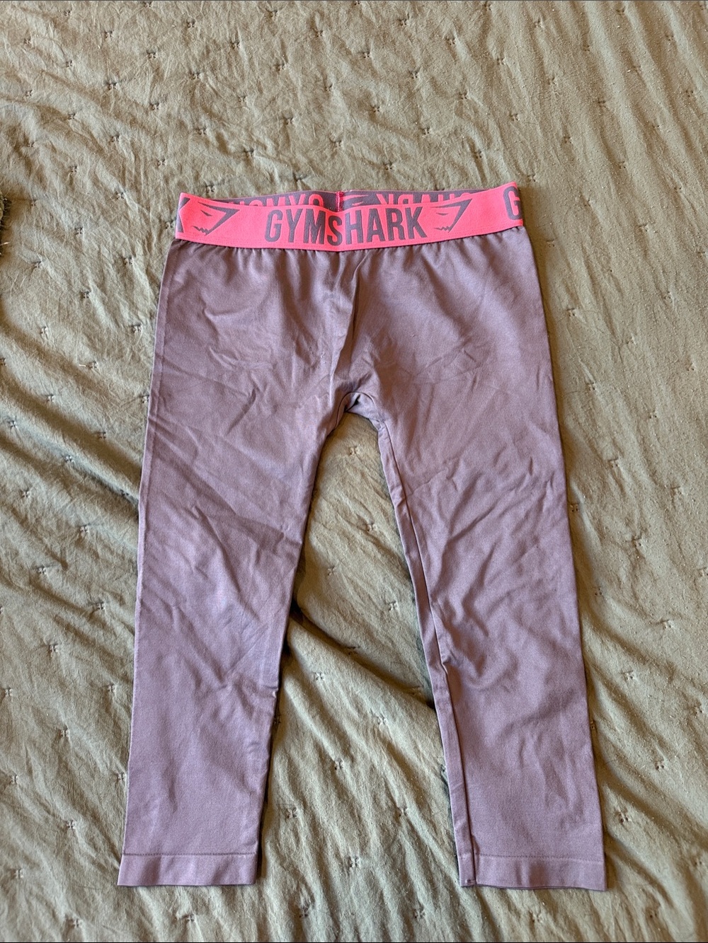 Gymshark Gray Leggings with Pink Logo Waistband